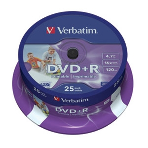 DVD+R 4,7/120 16x  printable pk25 Verbatim